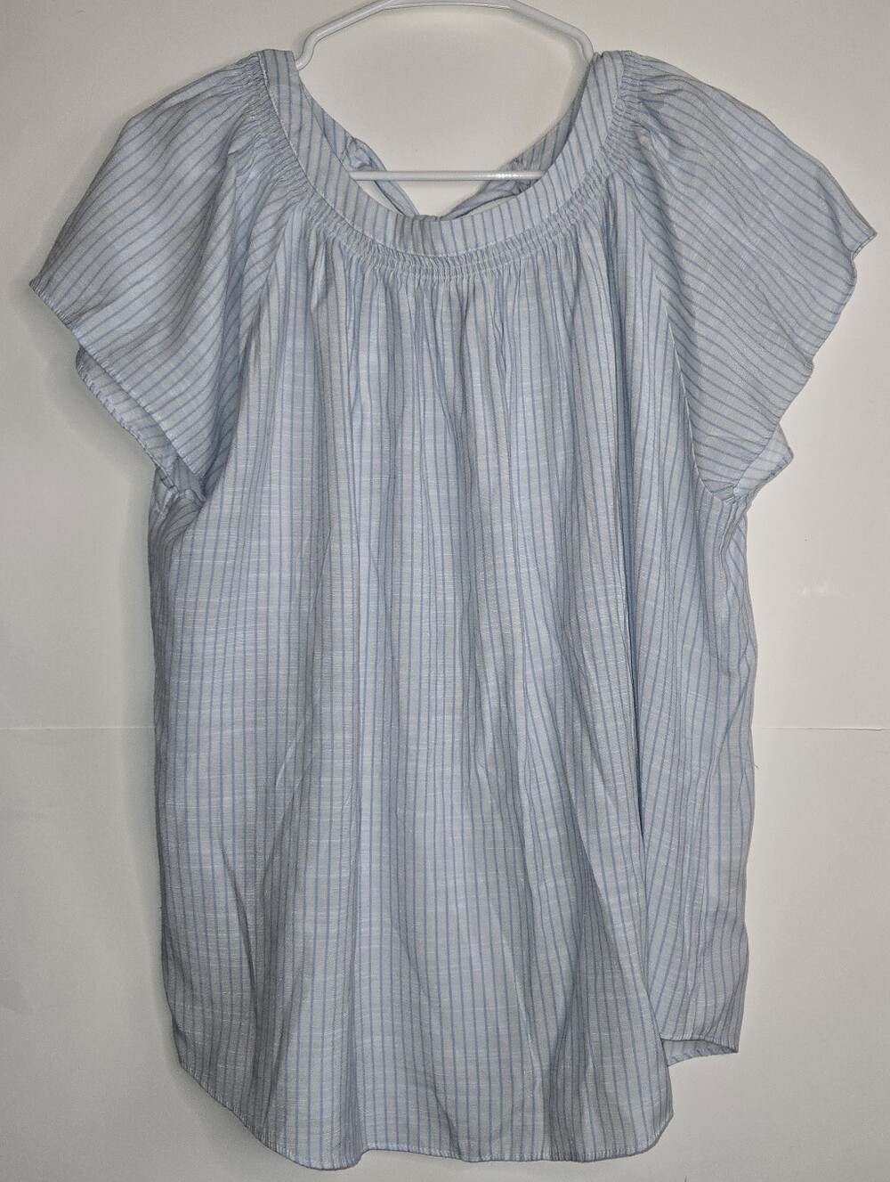 LC Lauren Conrad Striped Short Sleeve Tie Back Blouse Size XL Blue White beachy